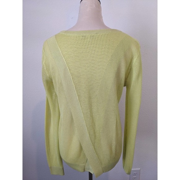 Cabi Sheer Back Sweater Chartreuse Neon Green Sz Medium Split Back Mesh - Picture 4 of 12